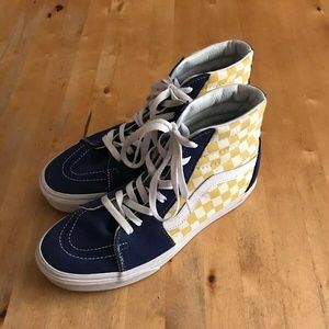 vans yellow checkerboard high tops